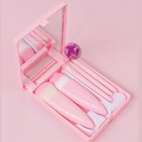 kit de 5 pincel de maquiagem estojo rosa