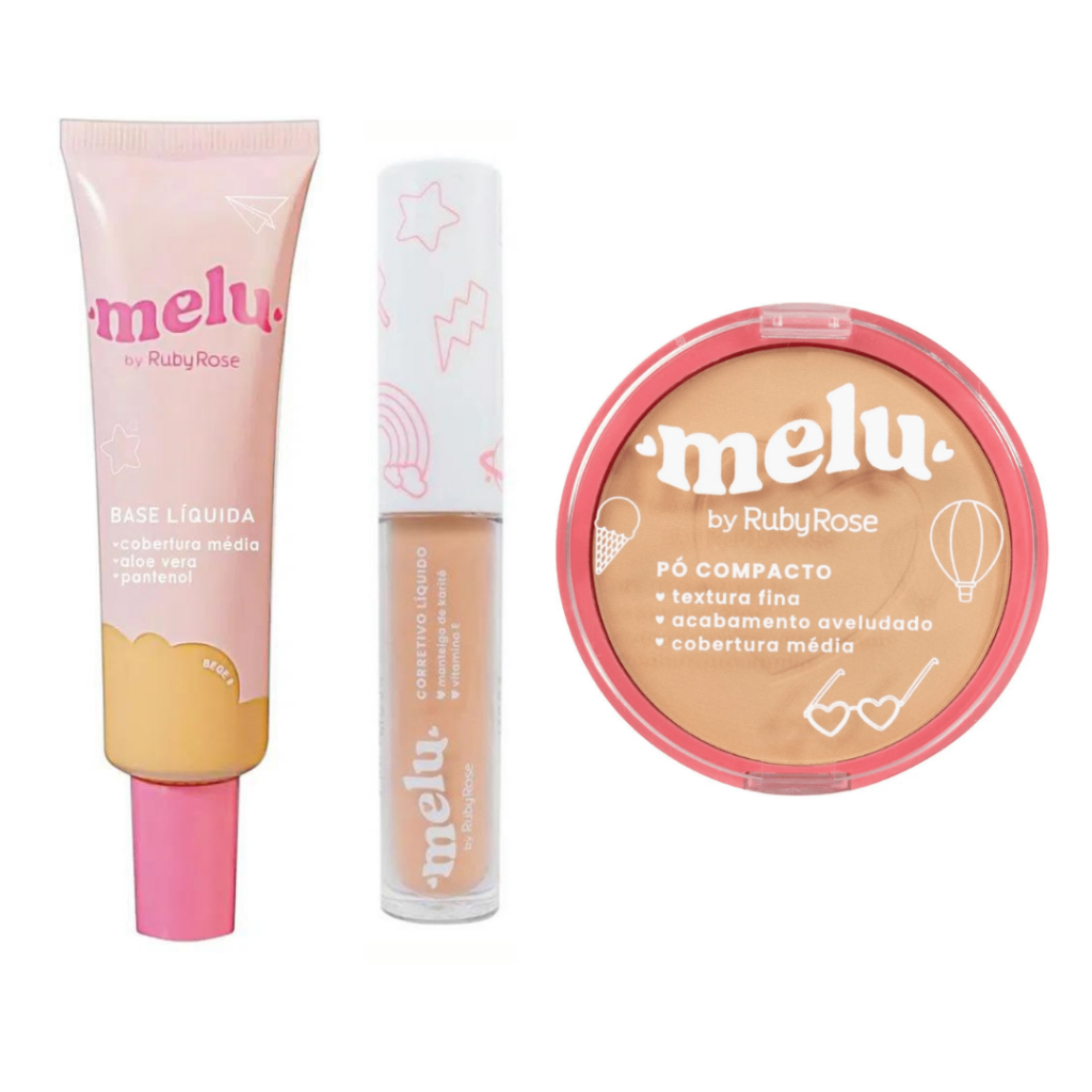 melu base, melu corretivo, melu pó compacto,