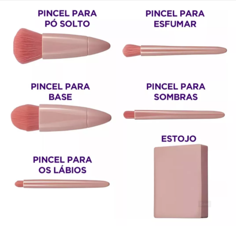 Kit 5 Pinceis de Maquiagem PEQUENOS-MINI para viagem com estojo cor marrom - Image 2