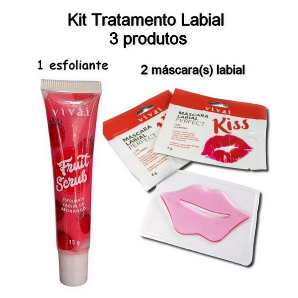 kit tratamento labial 3 produtos: 1 esfoliante e 2 máscara labial