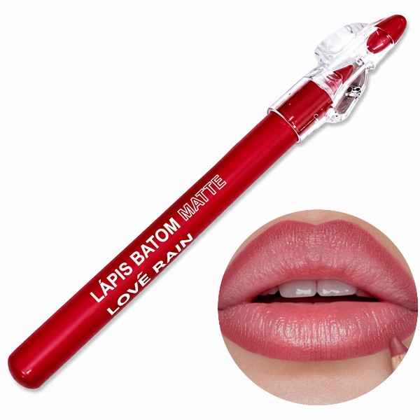 lápis batom matte contorno labial com apontador love rain cor 08