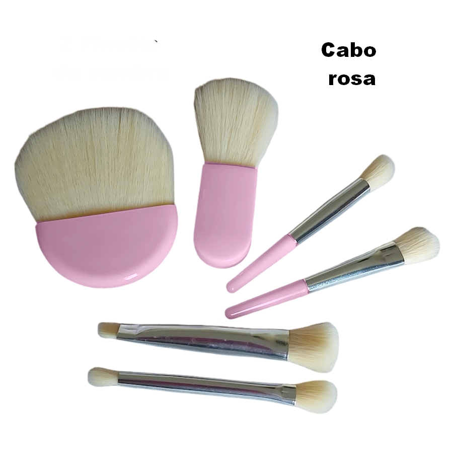 Kit 6 Mini Pinceis de Maquiagem Rosa - Imagem 3