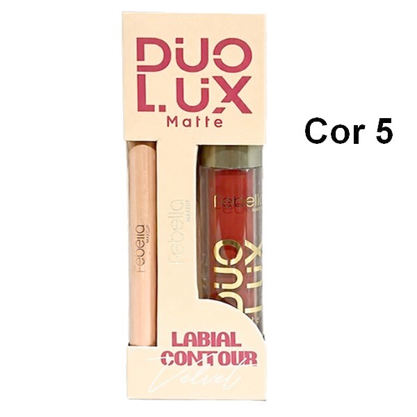 duo lux matte contorno labial e batom líquido febella cor 5