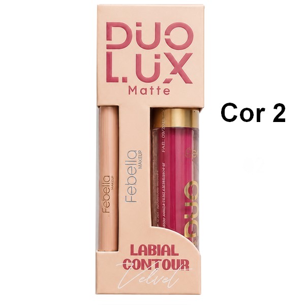 duo lux matte contorno labial e batom líquido febella cor 2