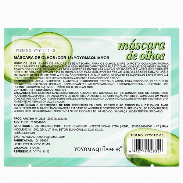 kit 2 máscara de olhos pepino yoyomaquiamor – hidratação, efeito calmante e redução de olheiras