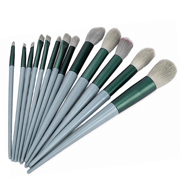 kit com 13 pinceis de maquiagem verde