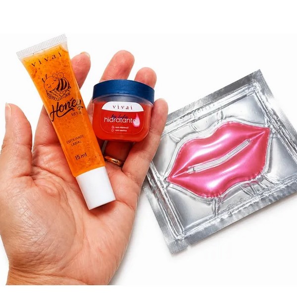 kit tratamento labial 3 produtos: 1 esfoliante e 2 máscara labial