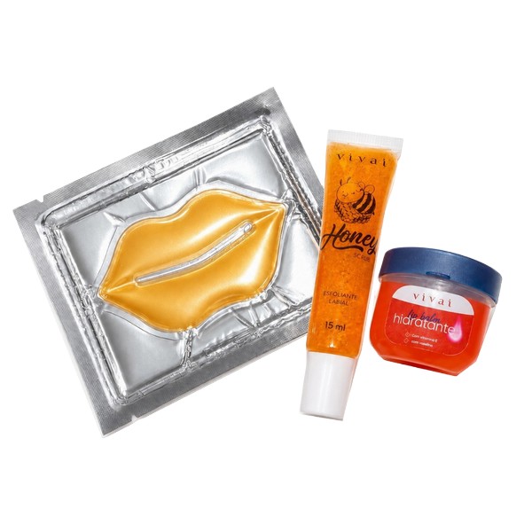 kit tratamento labial a 3 produtos: 1 esfoliante 1 máscara labial 1 balm
