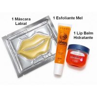 kit tratamento labial a 3 produtos: 1 esfoliante 1 máscara labial 1 balm