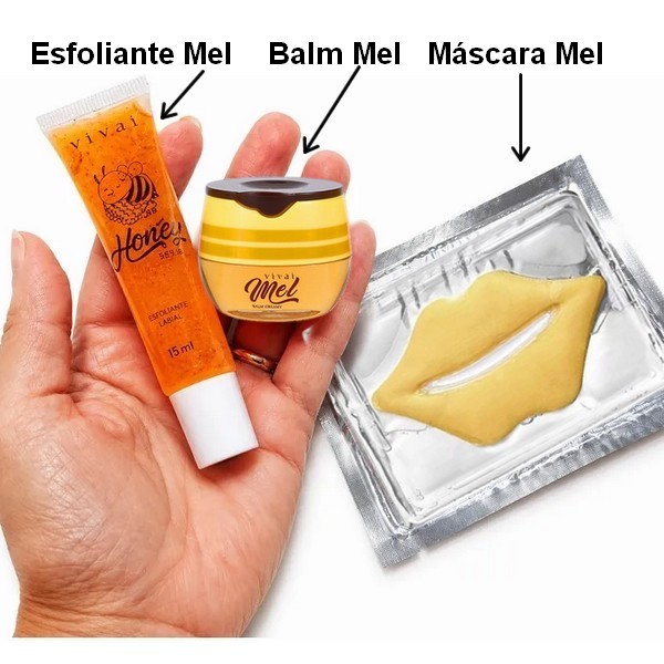 kit tratamento labial a 3 produtos: 1 esfoliante 1 máscara labial 1 balm