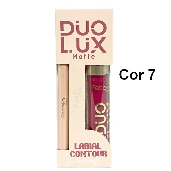 duo lux matte contorno labial e batom líquido febella cor 7