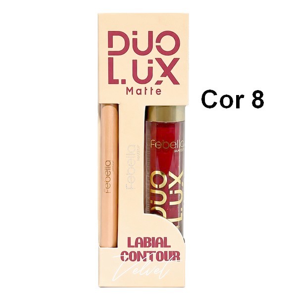 duo lux matte contorno labial e batom líquido febella cor 8