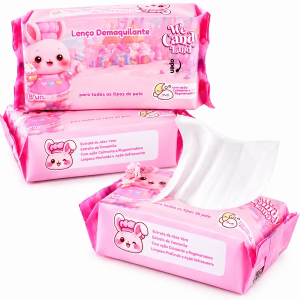 mini lenço umedecido removedor de maquiagem candy vivai