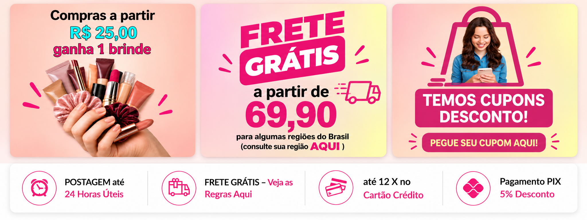 Promoções, frete grátis, cupons e benefícios da Tudo de Maquiagem