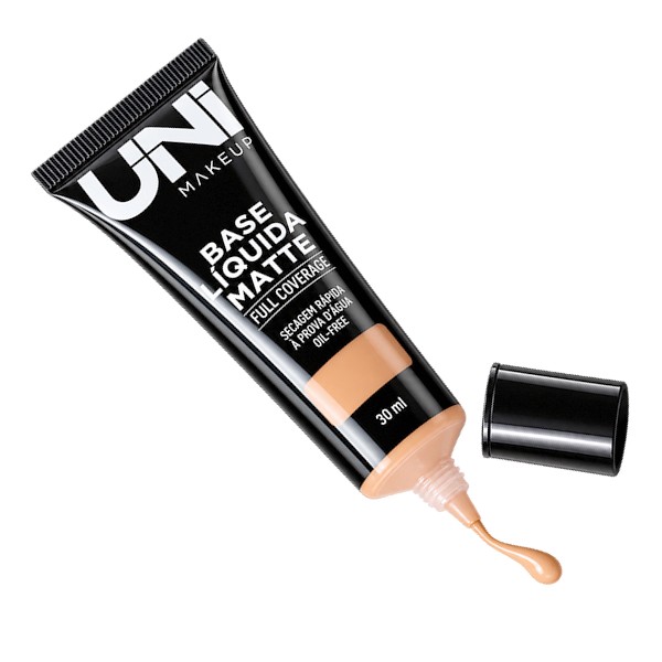 base líquida matte full coverage uni makeup cor 06 alta cobertura à prova d'água