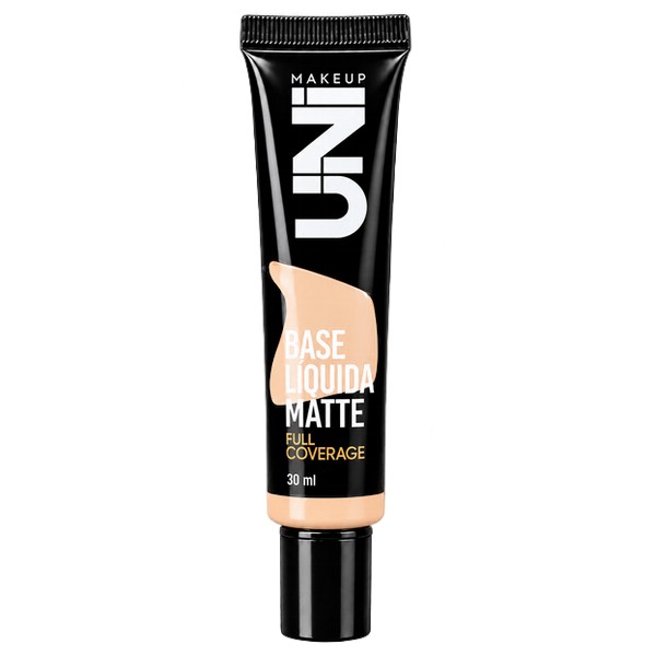 base líquida matte full coverage uni makeup cor 01 alta cobertura à prova d'água