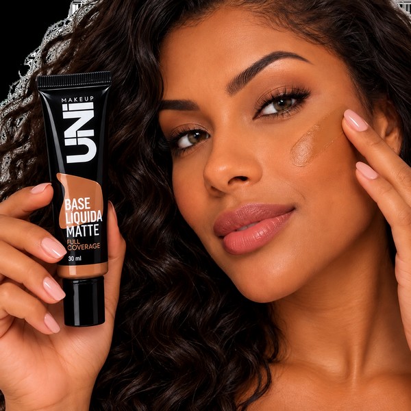 base líquida matte full coverage uni makeup cor 06 alta cobertura à prova d'água