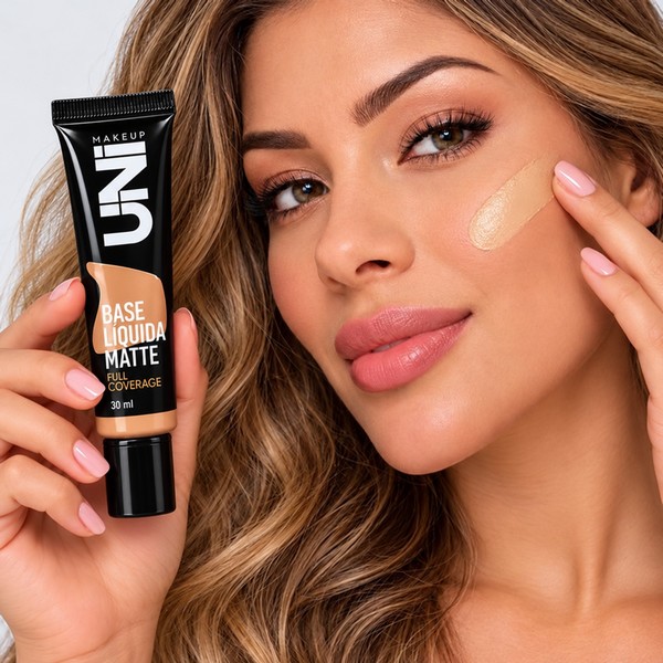 base líquida matte full coverage uni makeup cor 01 alta cobertura à prova d'água