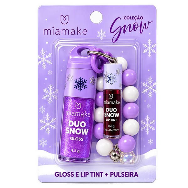 duo snow gloss e lip tint + pulseira mia make lilás