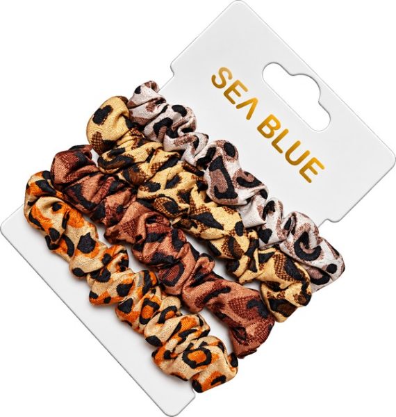 kit 4 xuxinhas de cetim scrunchie antifrizz animal print sea blue